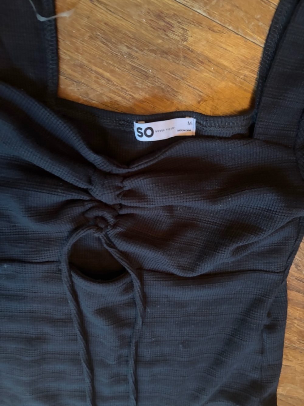 SO Black Ribbed Tank with Front Twist and Keyhole Detail